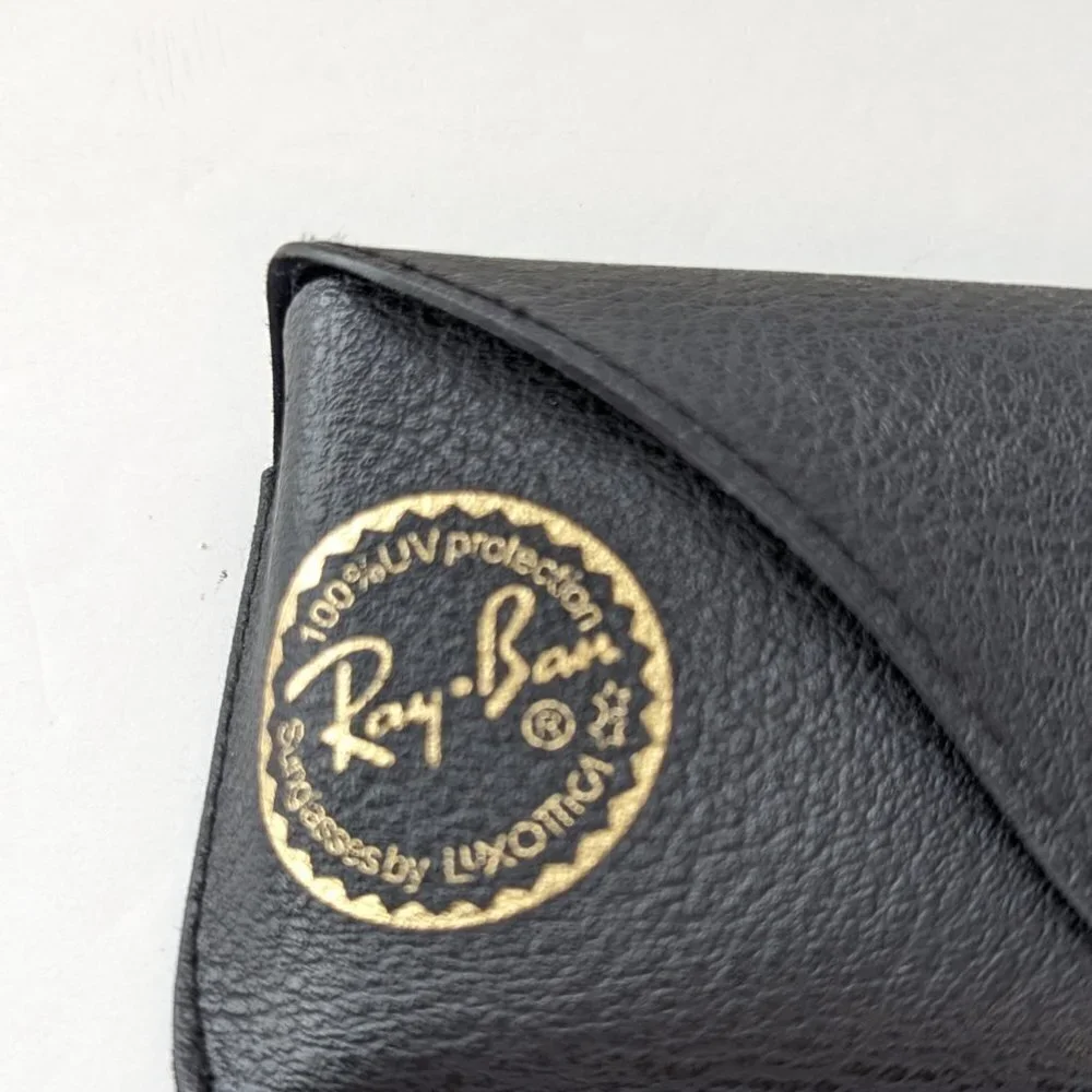 Ray Ban Leather Sunglasses Hard‎ Case Snap Button Black Pebbled